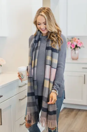 Cozy Cutie Plaid Blanket Scarf- Navy