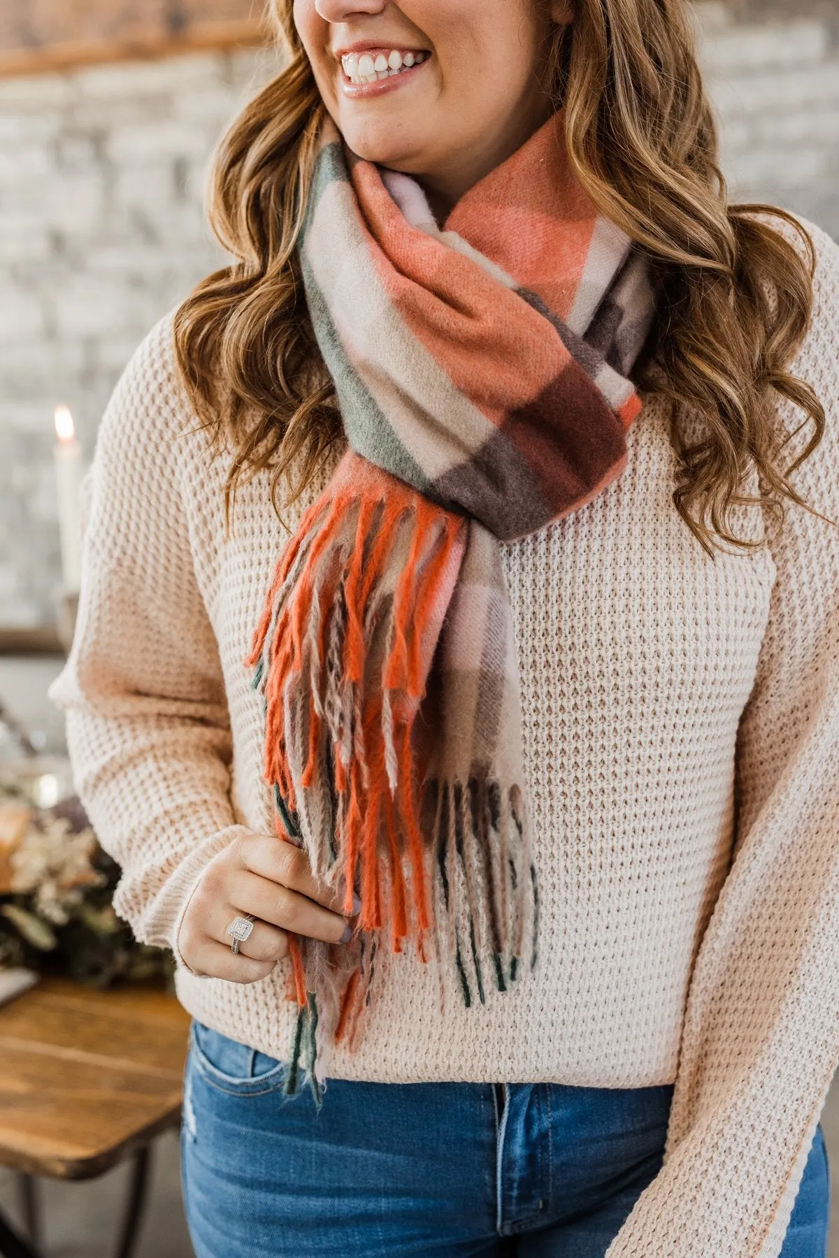 Cozy Cutie Plaid Blanket Scarf- Orange