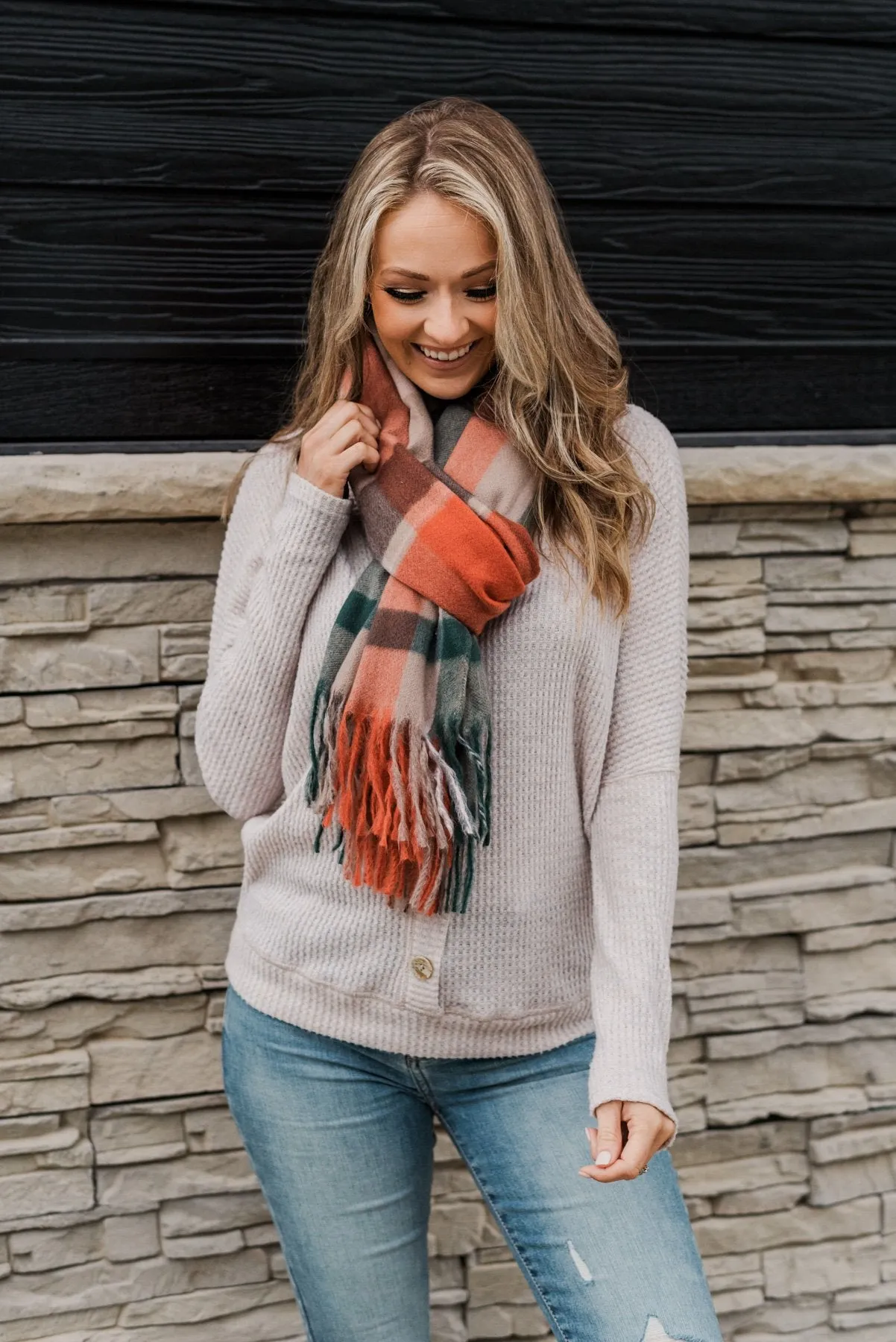 Cozy Cutie Plaid Blanket Scarf- Orange