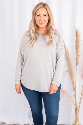 Curved Hem Slouchy Dolman Knitted Tunic, Heather Gray