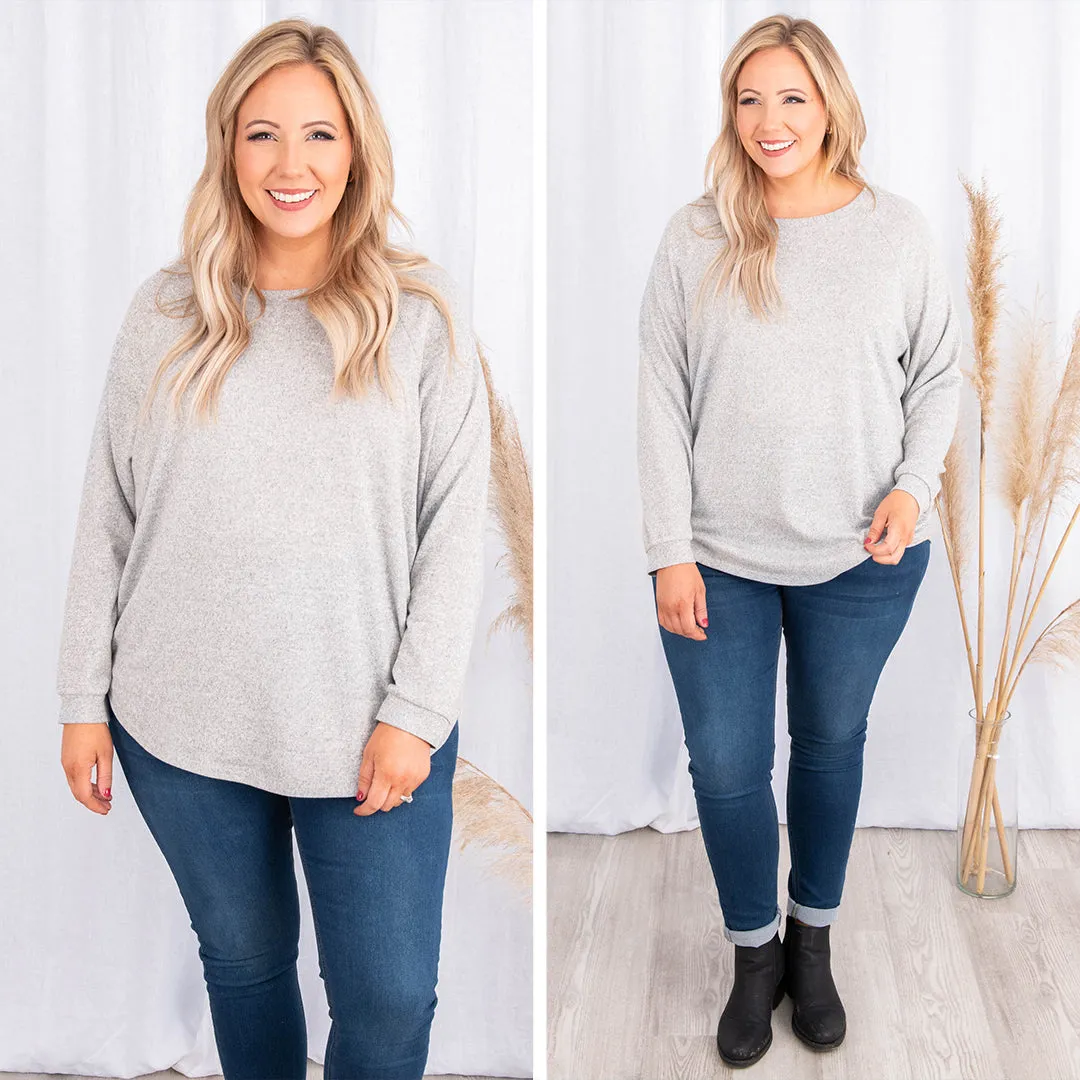 Curved Hem Slouchy Dolman Knitted Tunic, Heather Gray