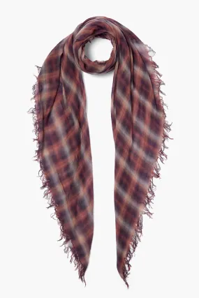 Dark Sapphire Plaid Cashmere and Silk Scarf