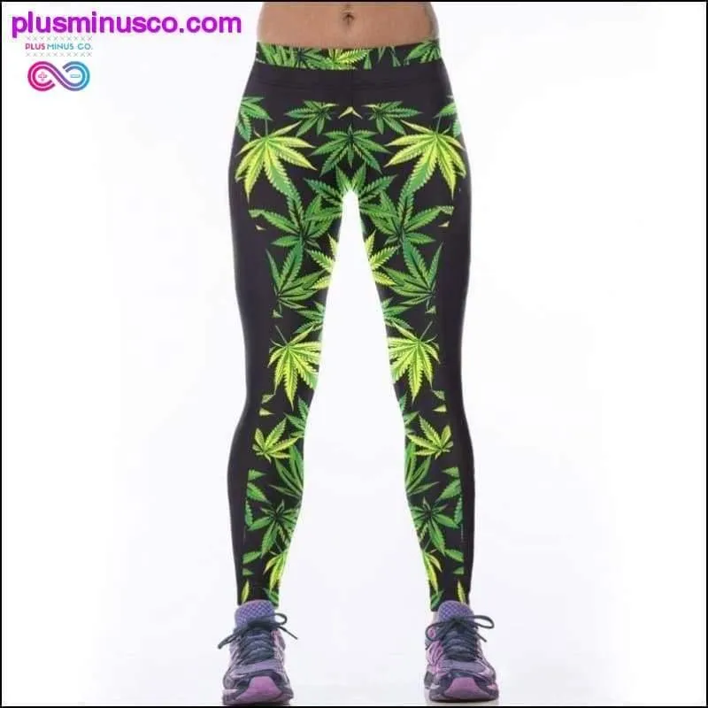 Digital Print Leaf Weeds Fitness Leggings