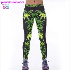 Digital Print Leaf Weeds Fitness Leggings