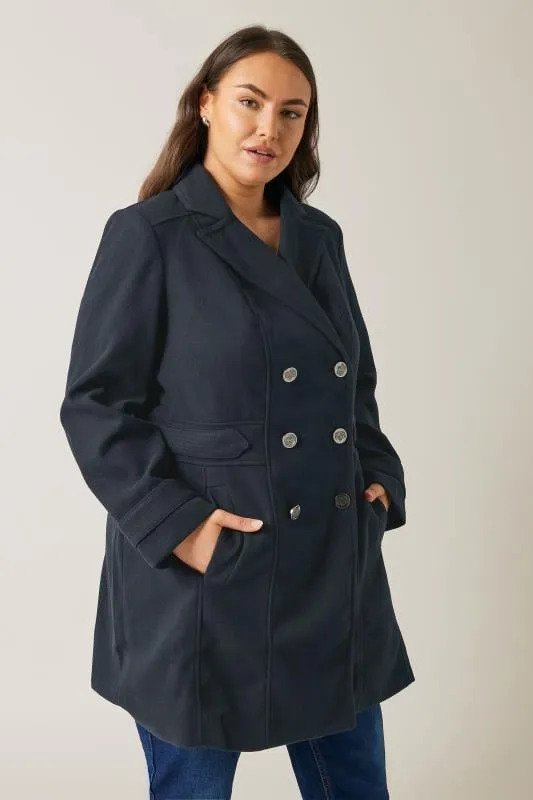 Evans Navy Button Detail Tailored Coat