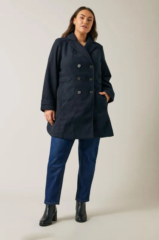 Evans Navy Button Detail Tailored Coat