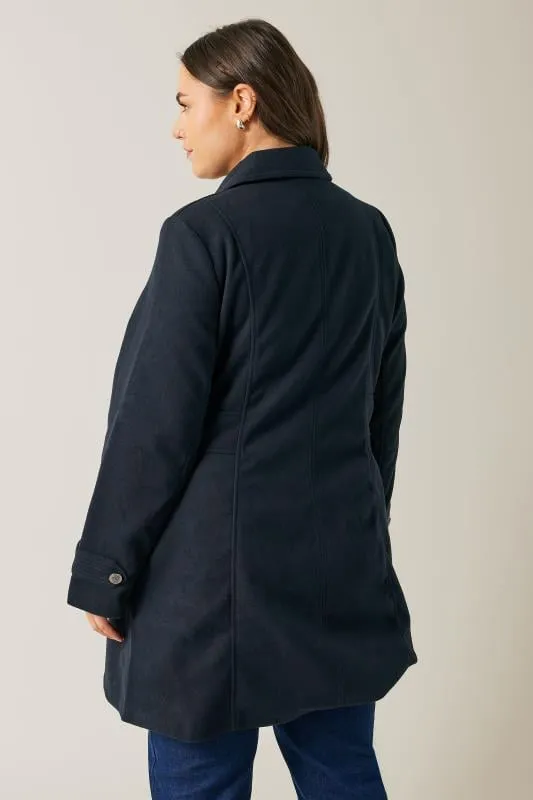 Evans Navy Button Detail Tailored Coat