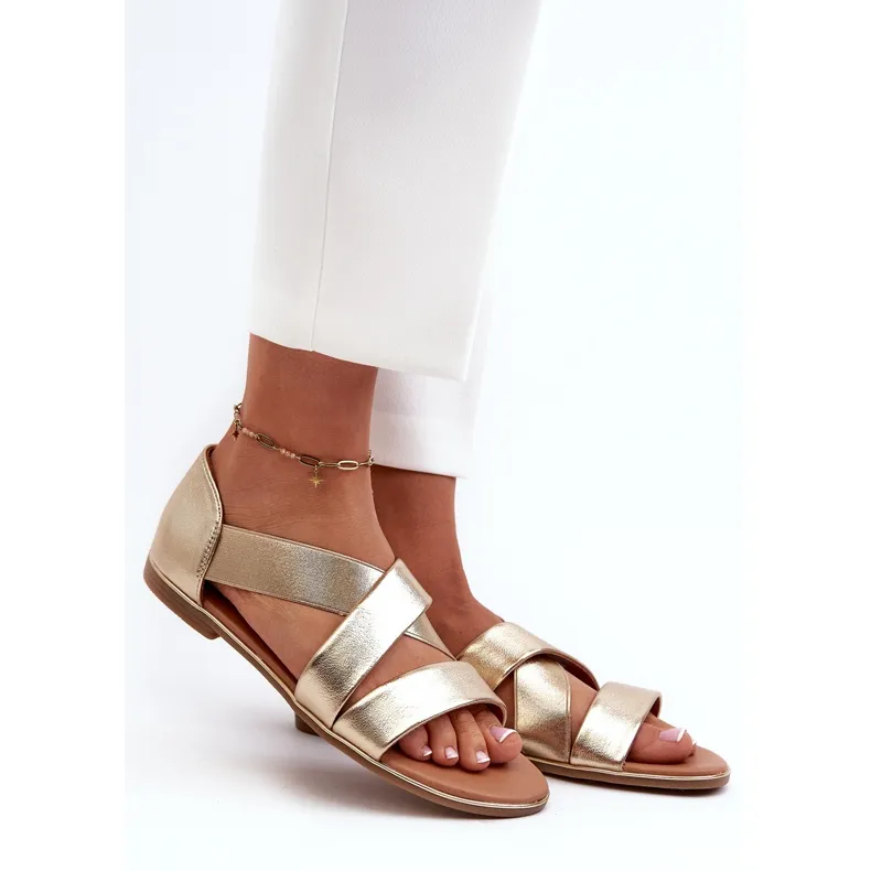 Evento Leather Sandals With Ribbed Golden Apulia