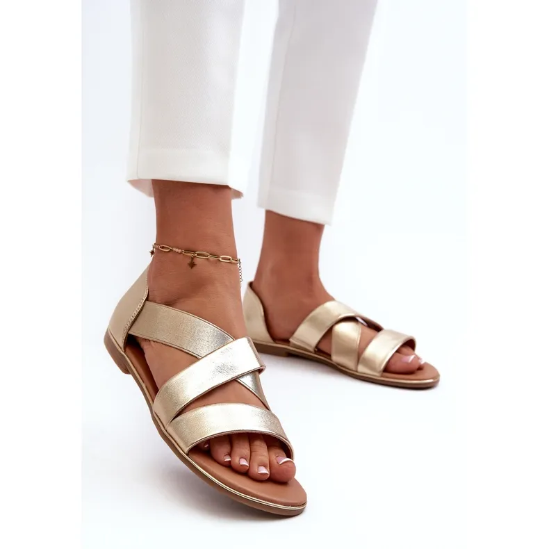 Evento Leather Sandals With Ribbed Golden Apulia