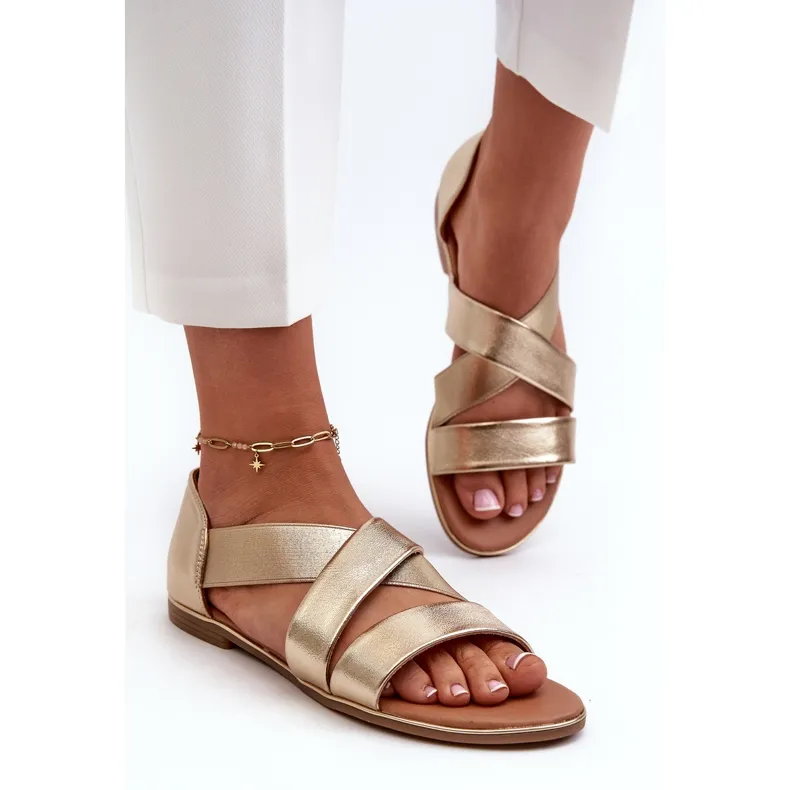 Evento Leather Sandals With Ribbed Golden Apulia