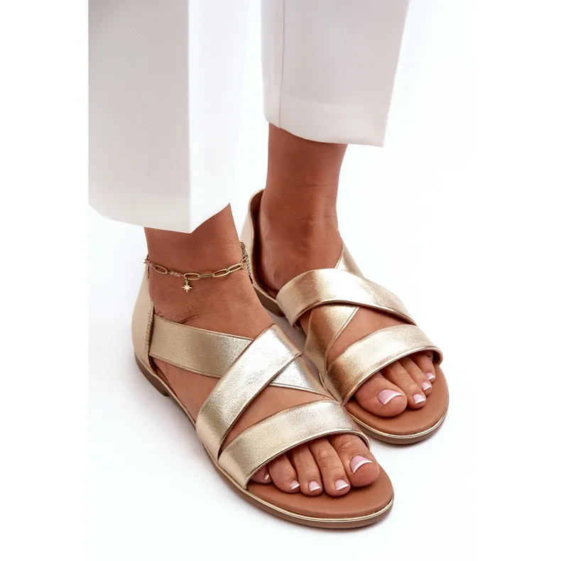 Evento Leather Sandals With Ribbed Golden Apulia