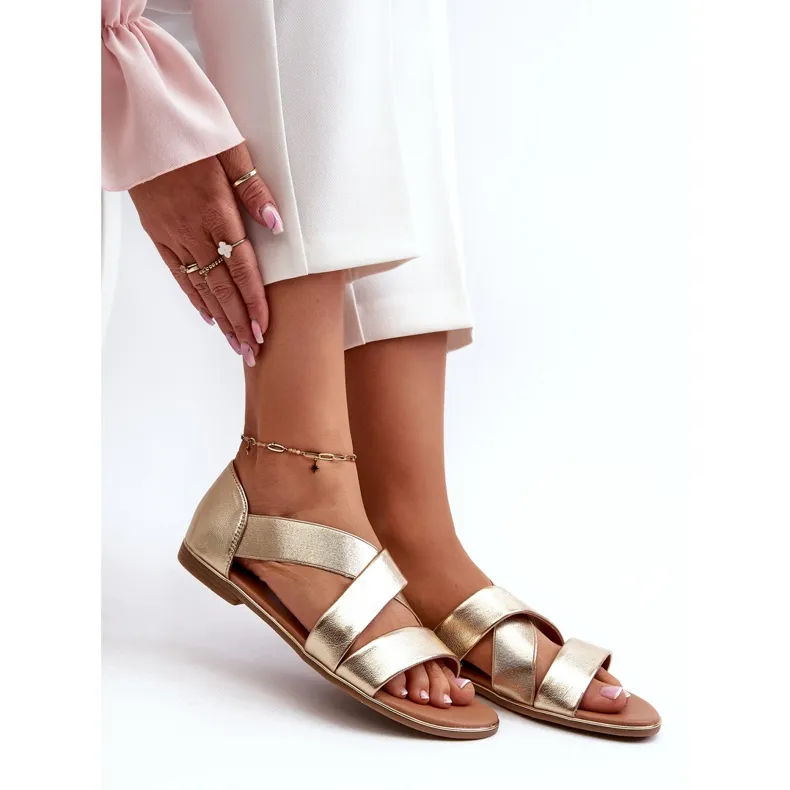 Evento Leather Sandals With Ribbed Golden Apulia