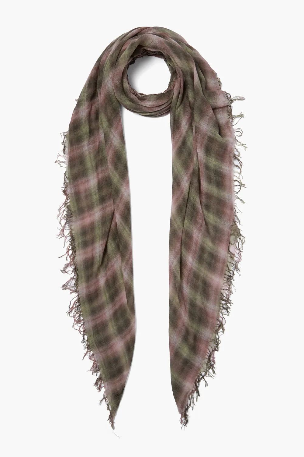 Forest Plaid Cashmere and Silk Scarf