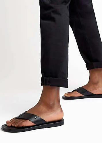 Fredss Black Toepost Leather Sandals by Dune London | Look Again