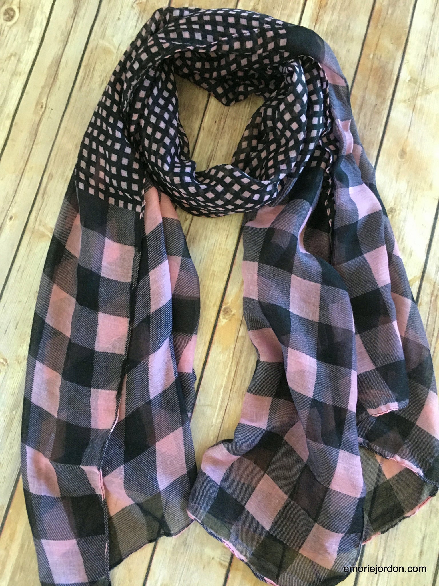 Gingham Plaid Duo-Print Scarf