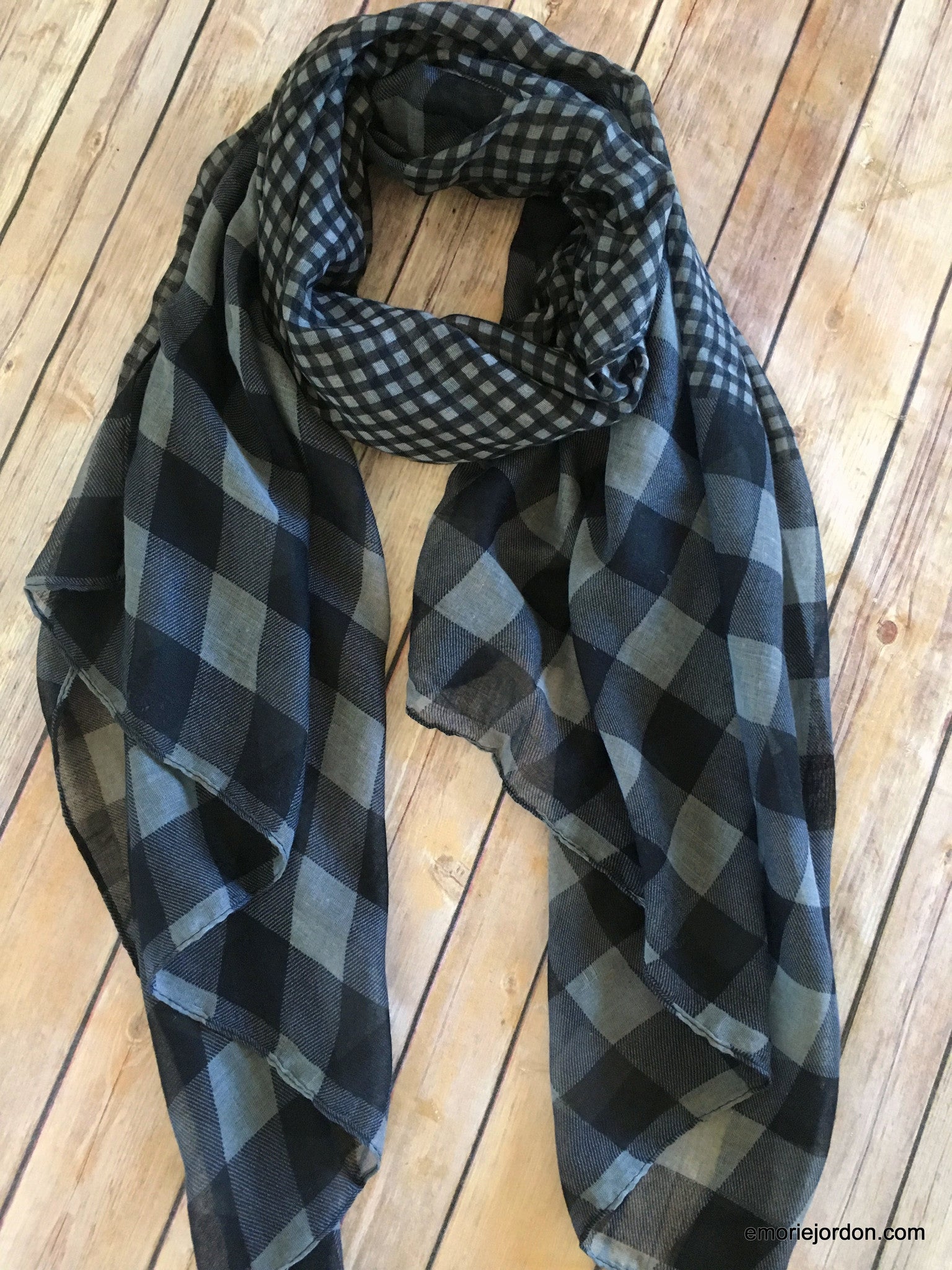 Gingham Plaid Duo-Print Scarf