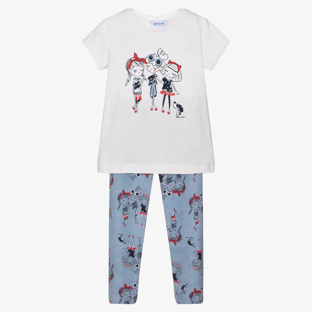 Girls Blue Cotton Leggings Set