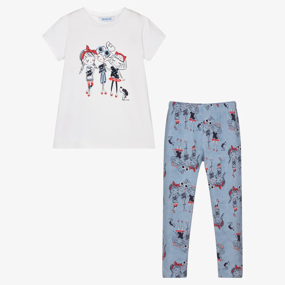 Girls Blue Cotton Leggings Set