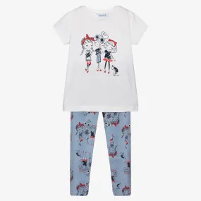 Girls Blue Cotton Leggings Set