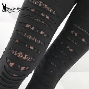 Gothic Lace Shredded Leggings - Sexy and Slim Mid-Waist Workout Wear