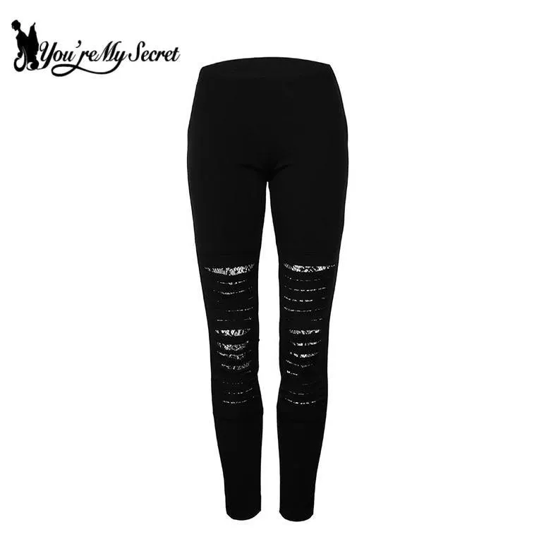 Gothic Lace Shredded Leggings - Sexy and Slim Mid-Waist Workout Wear