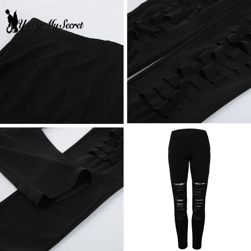 Gothic Lace Shredded Leggings - Sexy and Slim Mid-Waist Workout Wear