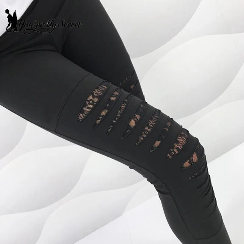 Gothic Lace Shredded Leggings - Sexy and Slim Mid-Waist Workout Wear