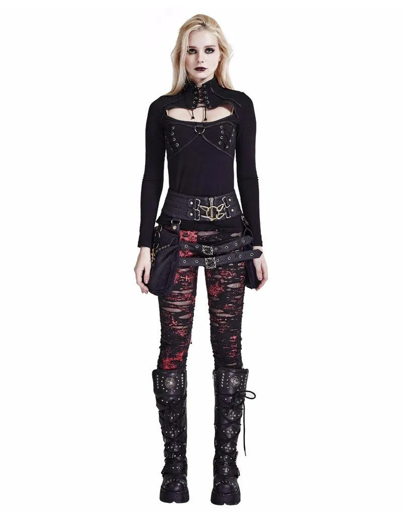 Gothic Ripped Mesh Leggings with Crocheted Detailing and High Elastic Waist