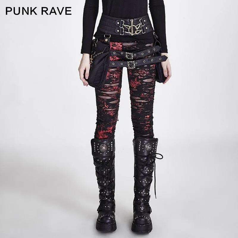 Gothic Ripped Mesh Leggings with Crocheted Detailing and High Elastic Waist