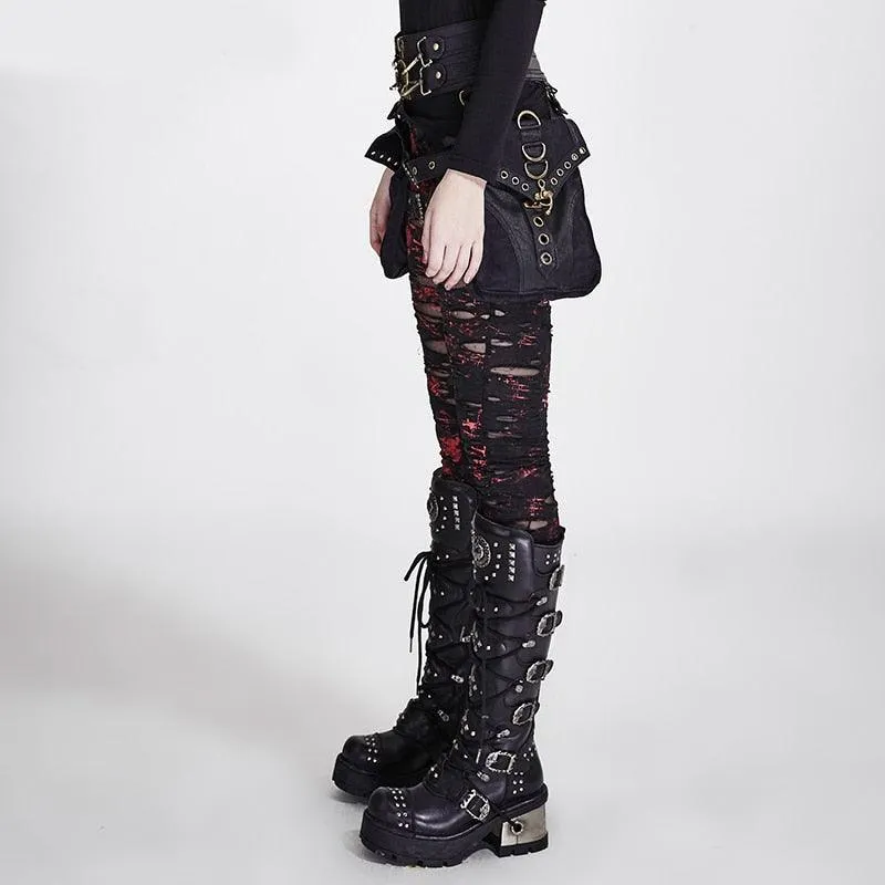 Gothic Ripped Mesh Leggings with Crocheted Detailing and High Elastic Waist