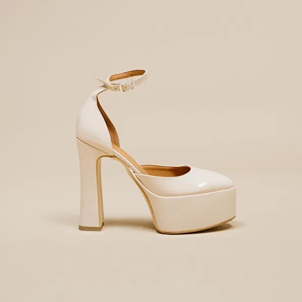 High heel pumps in beige patent