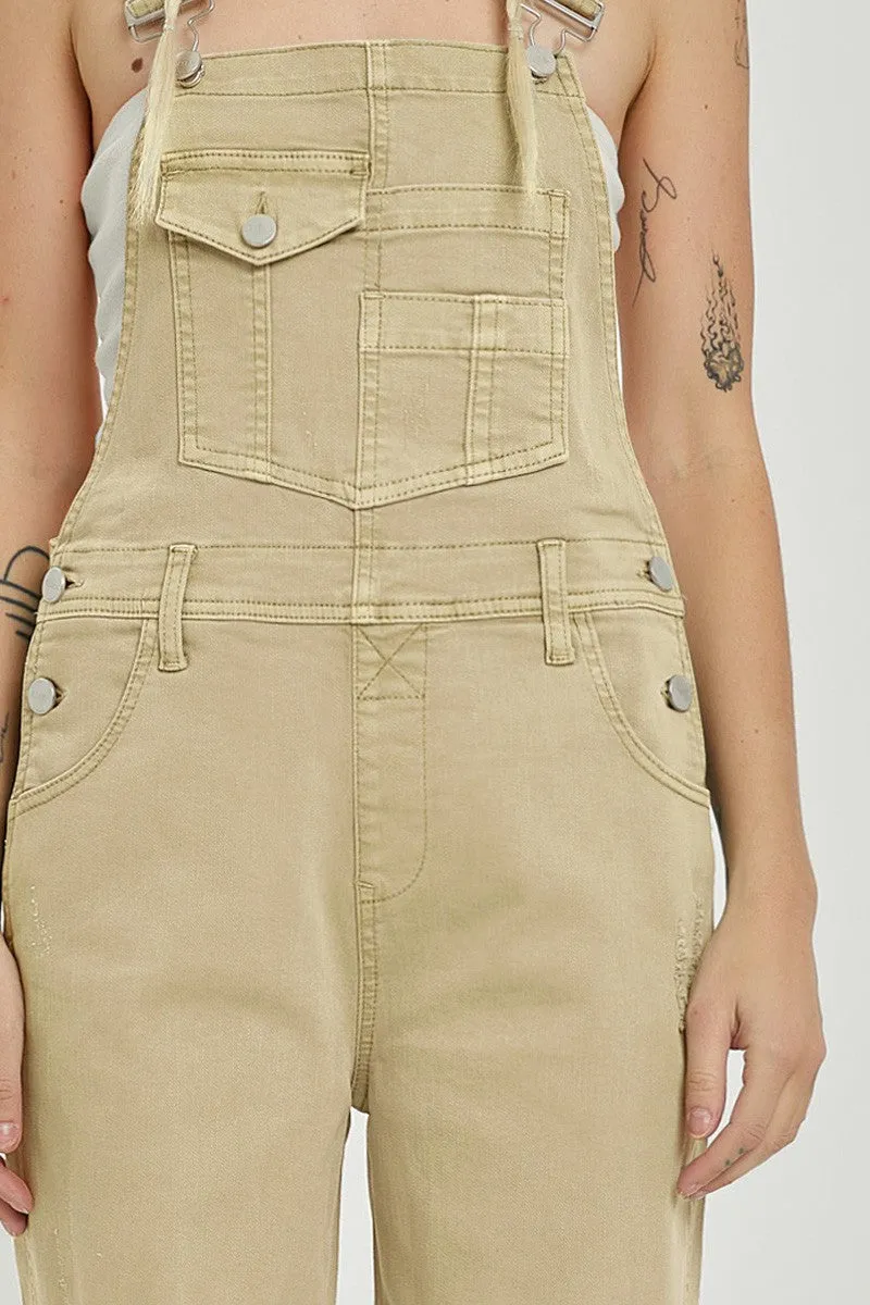 High Rise Distressed Straight Overalls