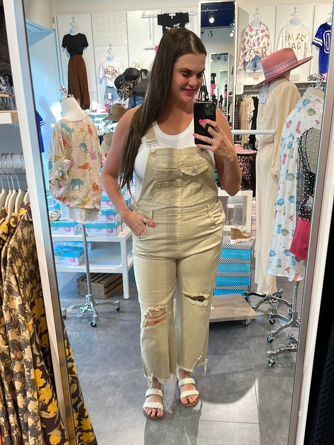 High Rise Distressed Straight Overalls