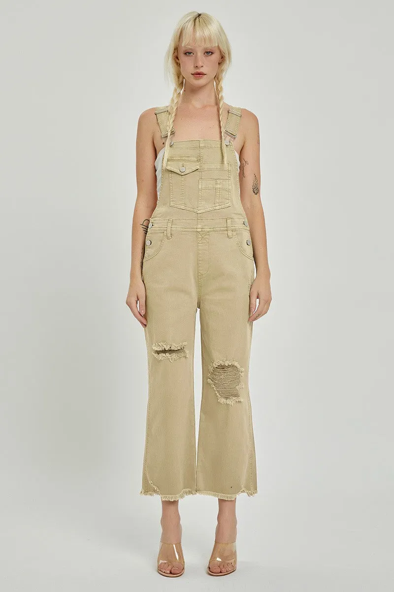 High Rise Distressed Straight Overalls