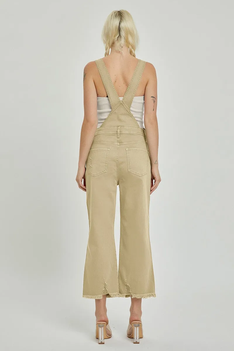 High Rise Distressed Straight Overalls