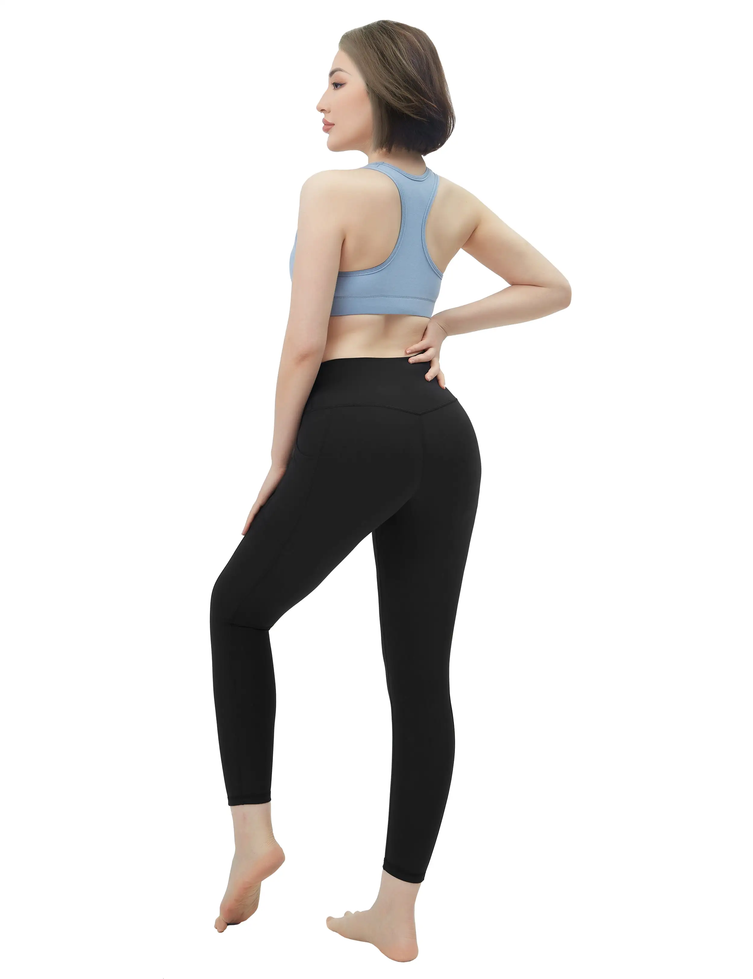 High Waisted yogastudio Pants 7/8 Length Leggings with Pockets black_yogastudio