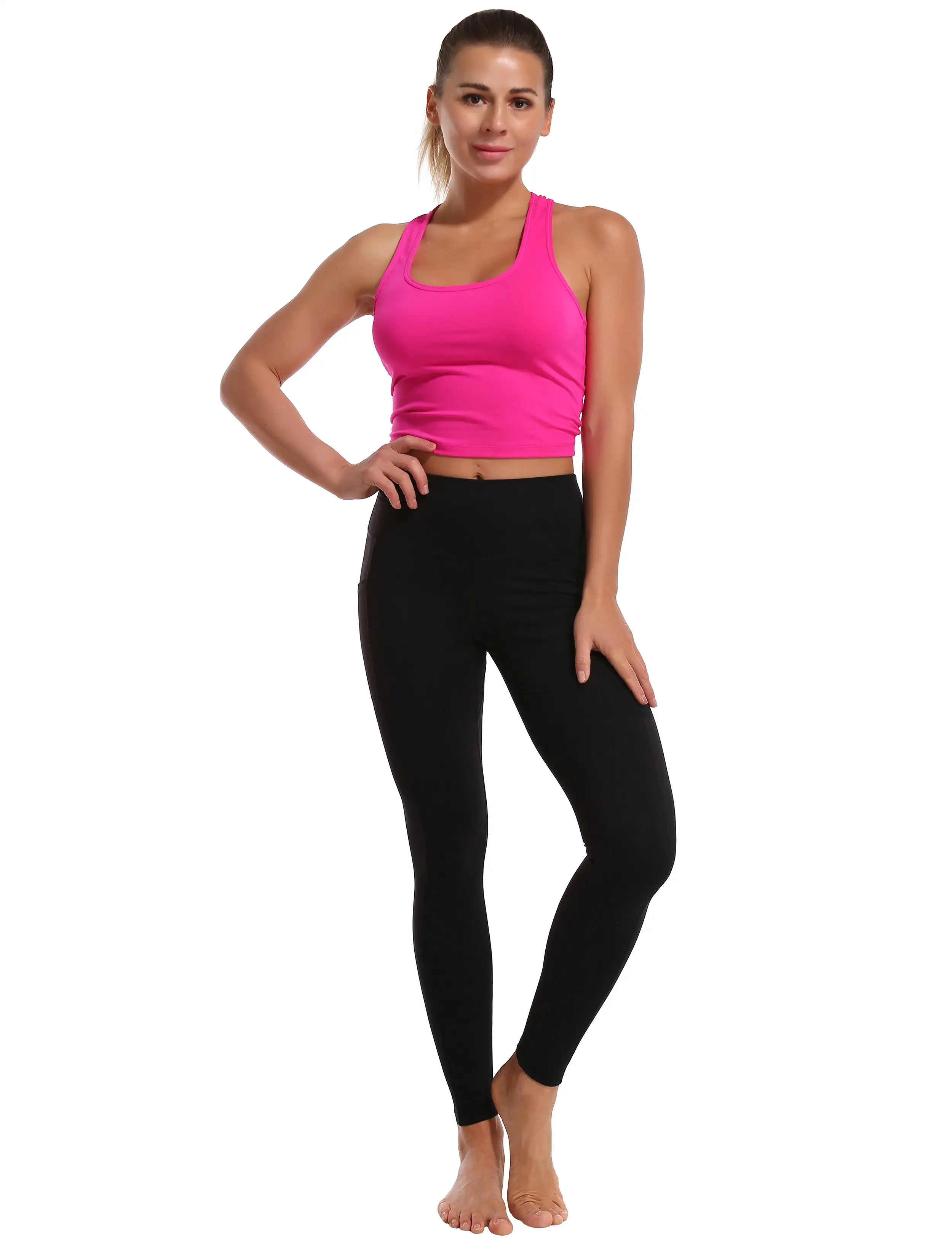 High Waisted yogastudio Pants 7/8 Length Leggings with Pockets black_yogastudio