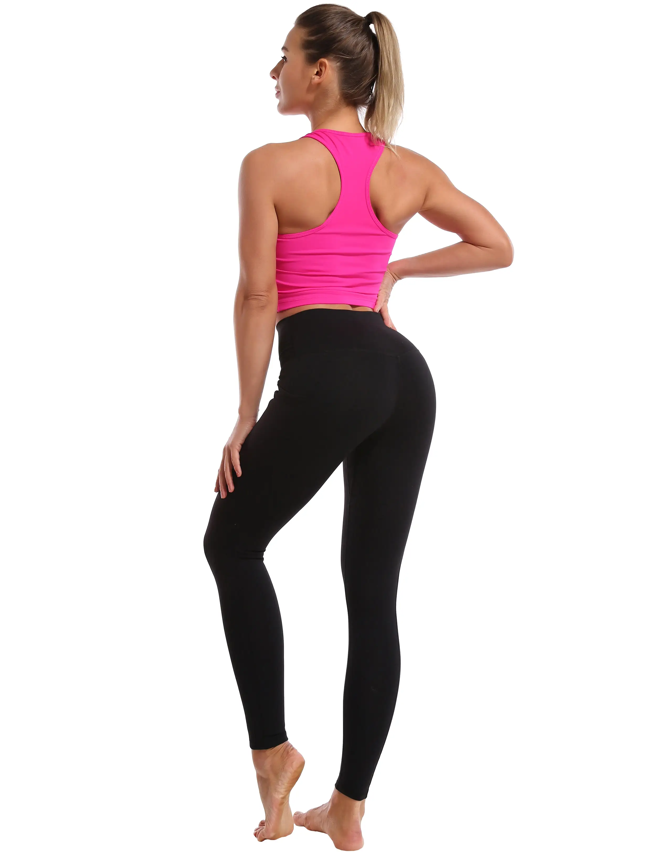 High Waisted yogastudio Pants 7/8 Length Leggings with Pockets black_yogastudio