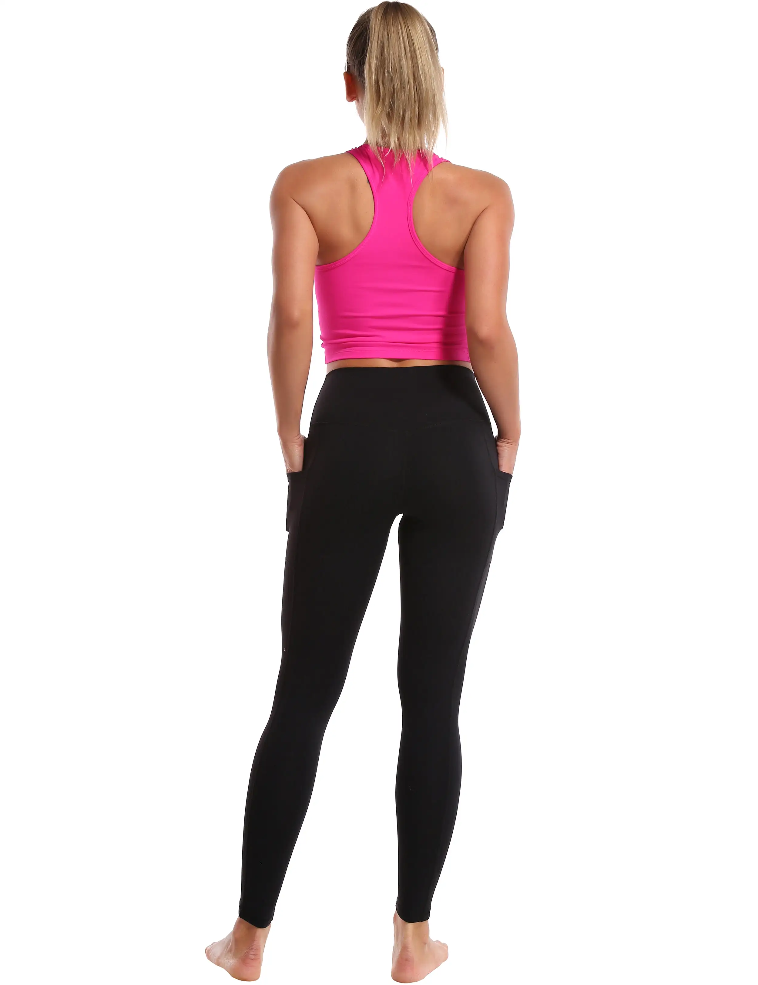 High Waisted yogastudio Pants 7/8 Length Leggings with Pockets black_yogastudio