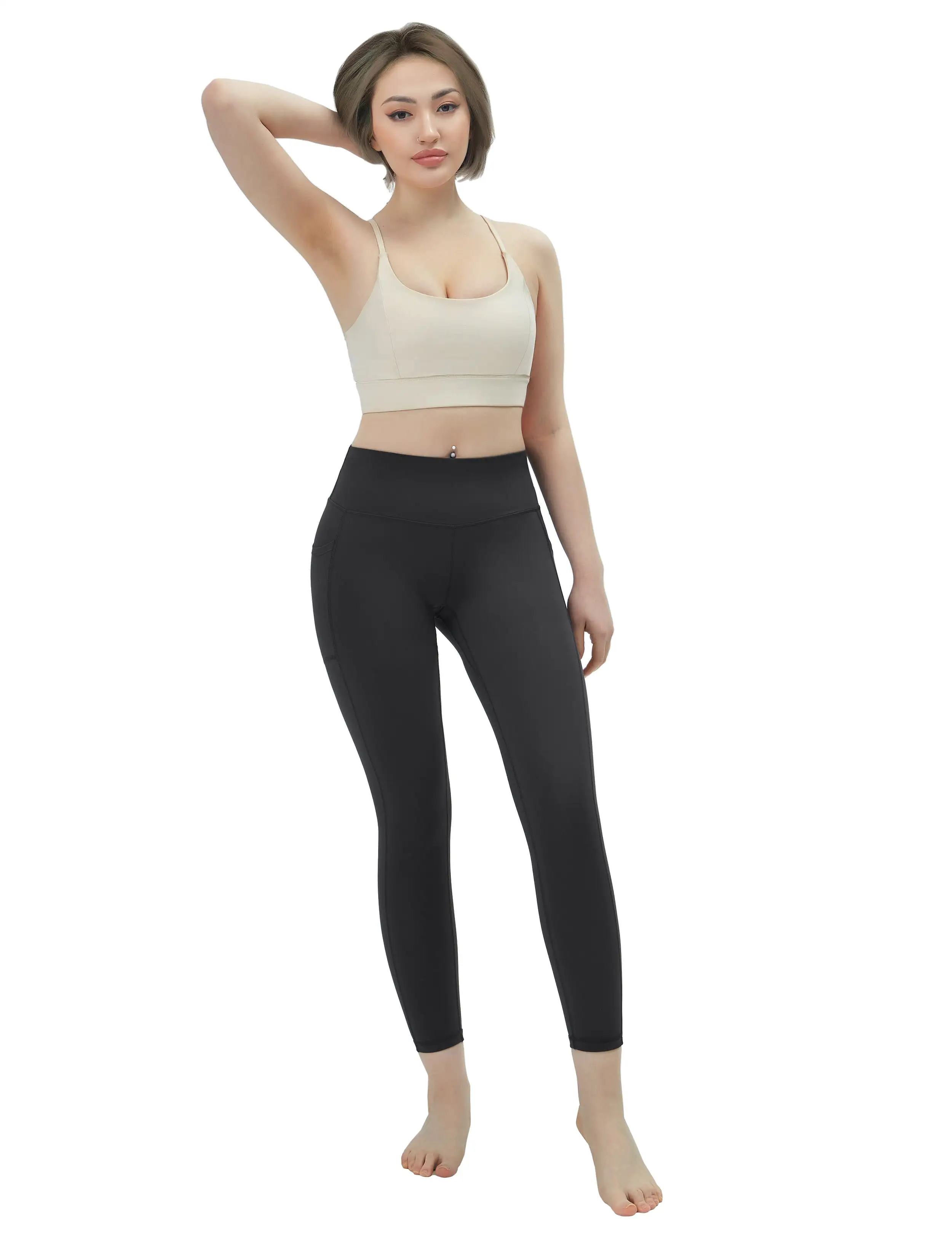 High Waisted yogastudio Pants 7/8 Length Leggings with Pockets charcoalgrey_yogastudio