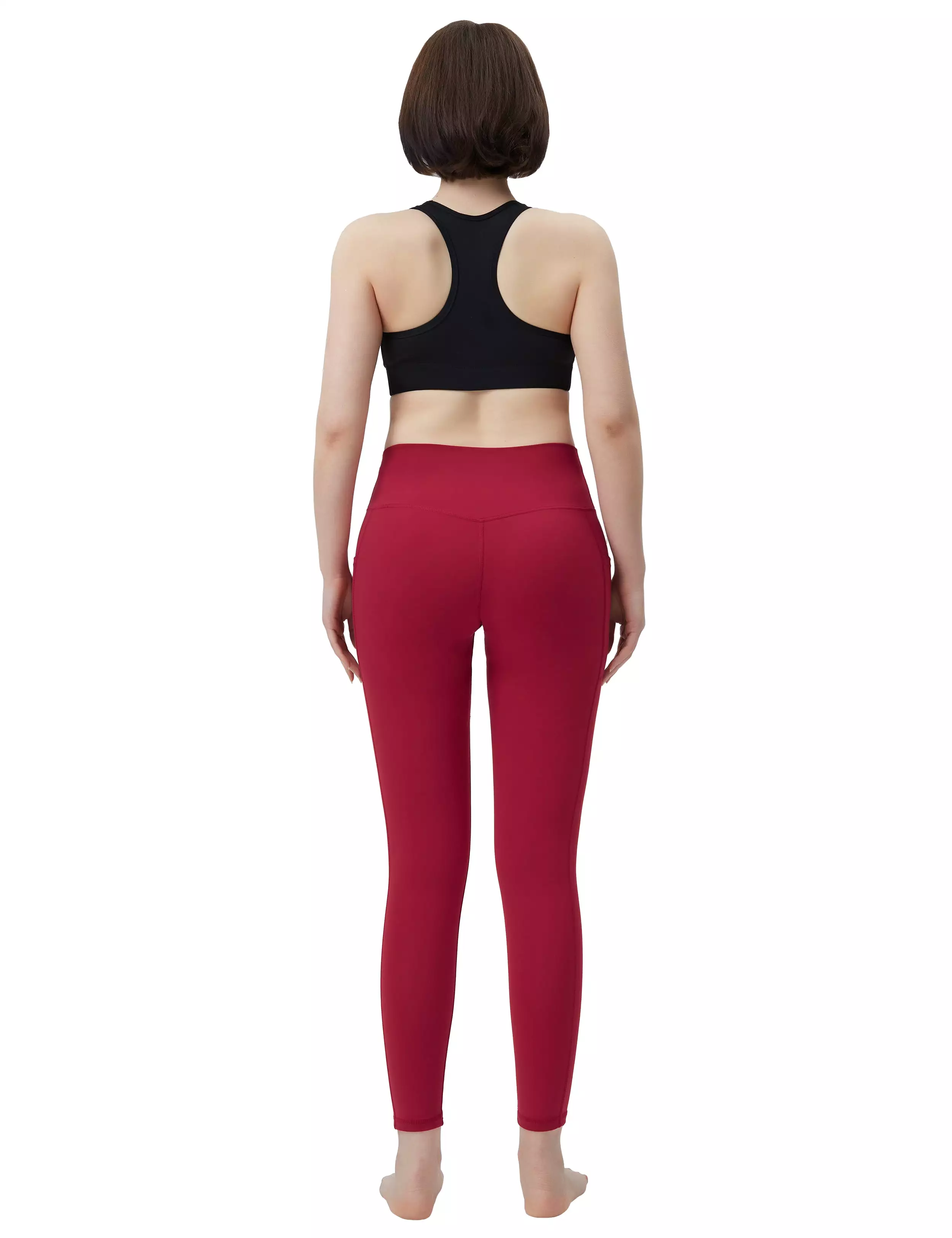 High Waisted yogastudio Pants 7/8 Length Leggings with Pockets red_yogastudio