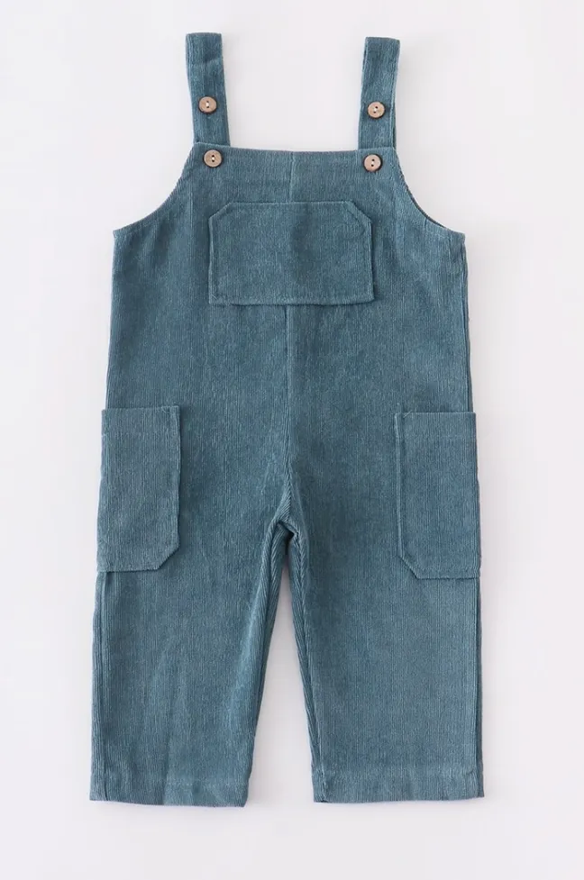 Honey Dew- Blue Velour Corduroy Overalls