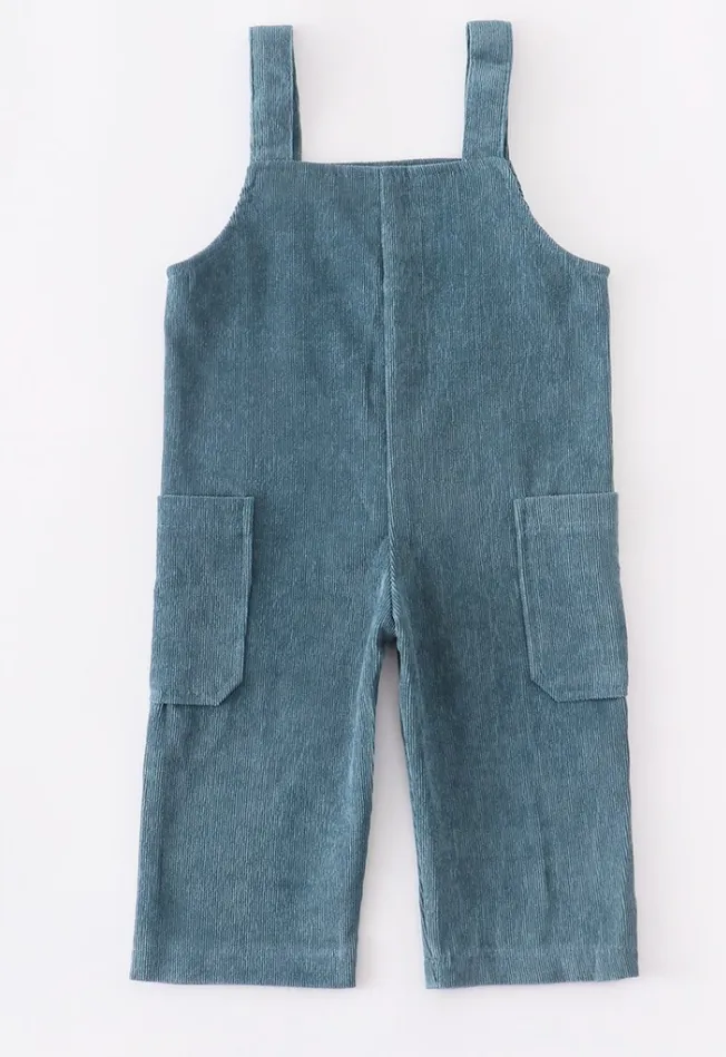 Honey Dew- Blue Velour Corduroy Overalls