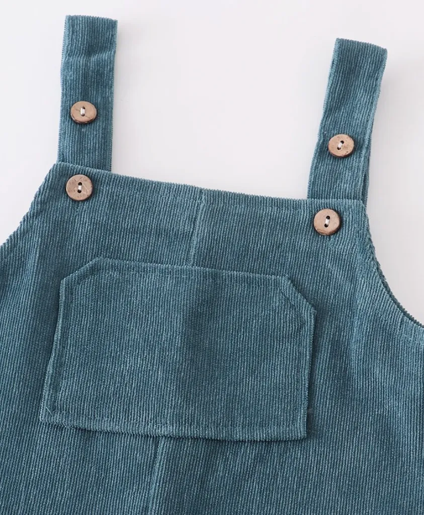 Honey Dew- Blue Velour Corduroy Overalls