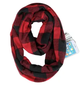 Infinity Scarf with Hidden Zipper: Black/Red