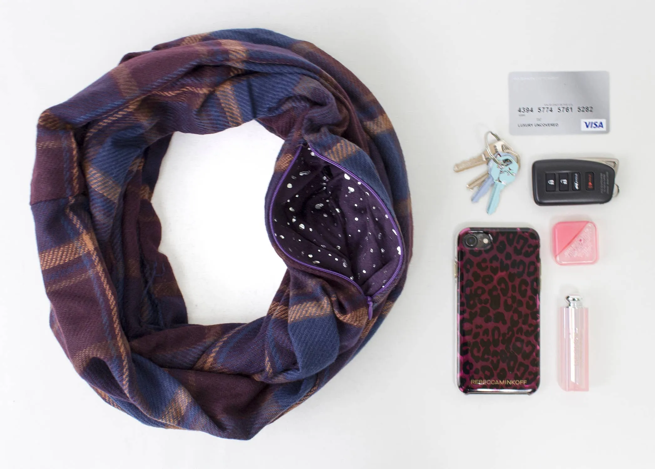 Infinity Scarf with Hidden Zipper: Wine/Navy