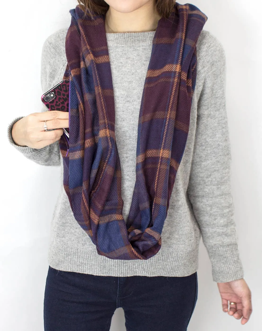 Infinity Scarf with Hidden Zipper: Wine/Navy