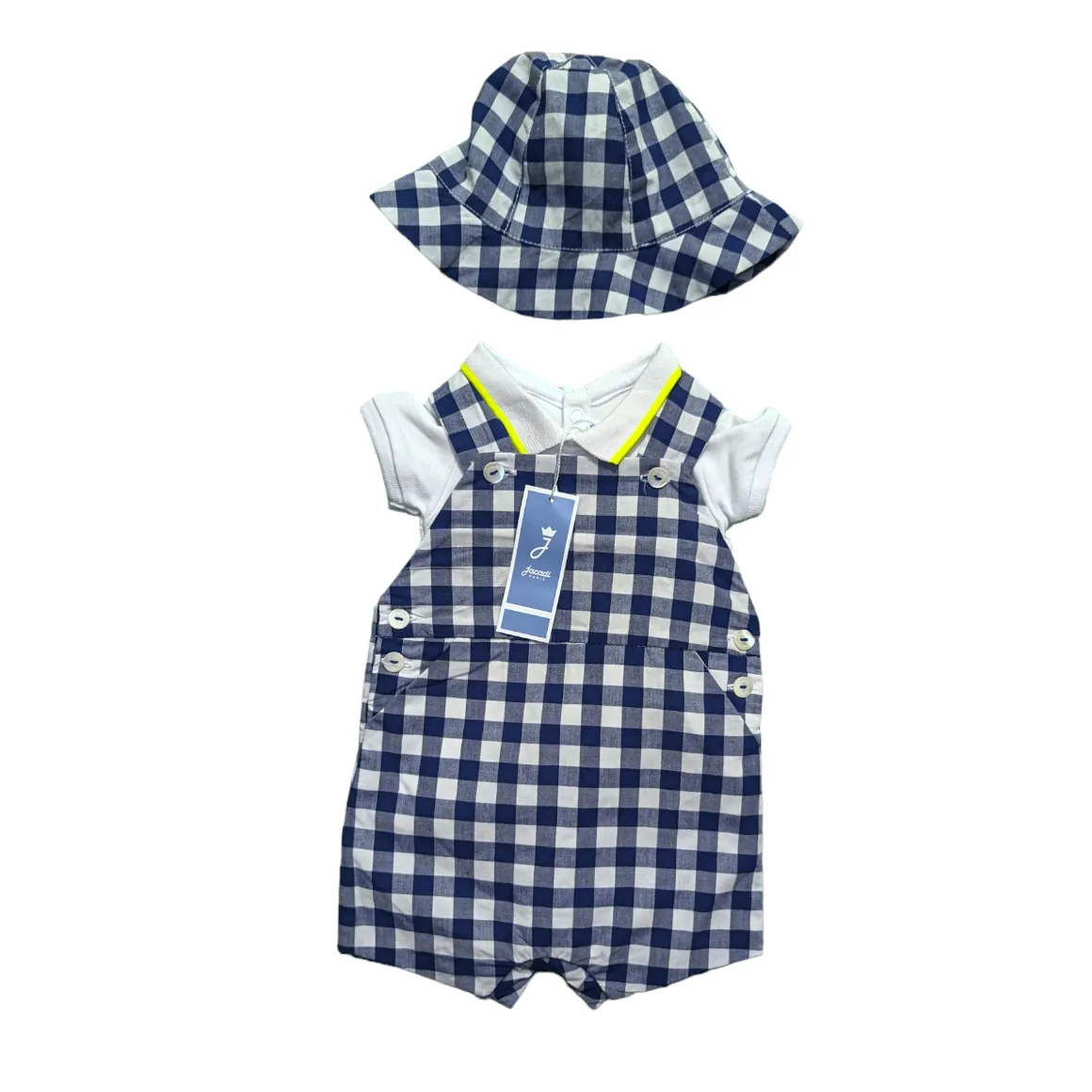 Jacadi Polo and Check Overalls Set