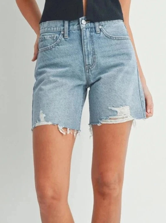 Just Black Denim : Slightly Distressed Walking Denim Short