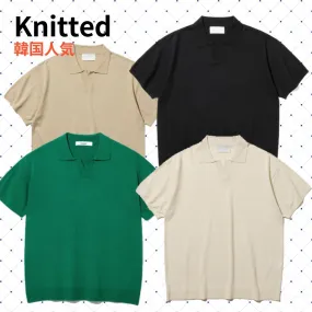 KNITTED  |Unisex Cotton Short Sleeves Knitted Polo Shirts Polos